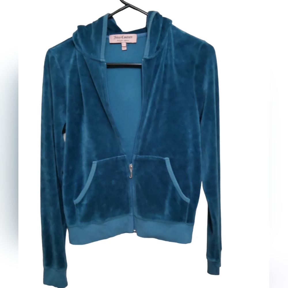 Vintage Juicy Couture Teal Velvet Zip Hoodie